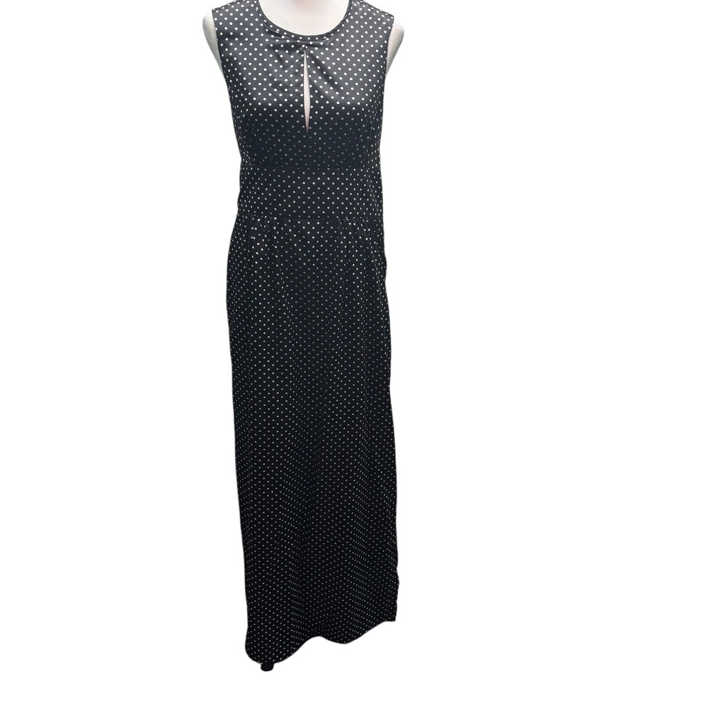 Black White Polka Dot Maxi Dress Open Back Bow Keyhole‎ Sleeveless Ruffle #746